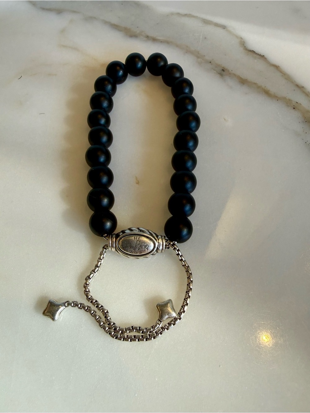 David Yurman 8mm Spiritual Beads Bracelet|Black Onyx/Sterling Silver| Adjustable